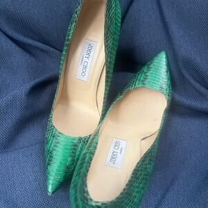 Jimmy Choo Anouk Green Snake Embossed Skin Pumps